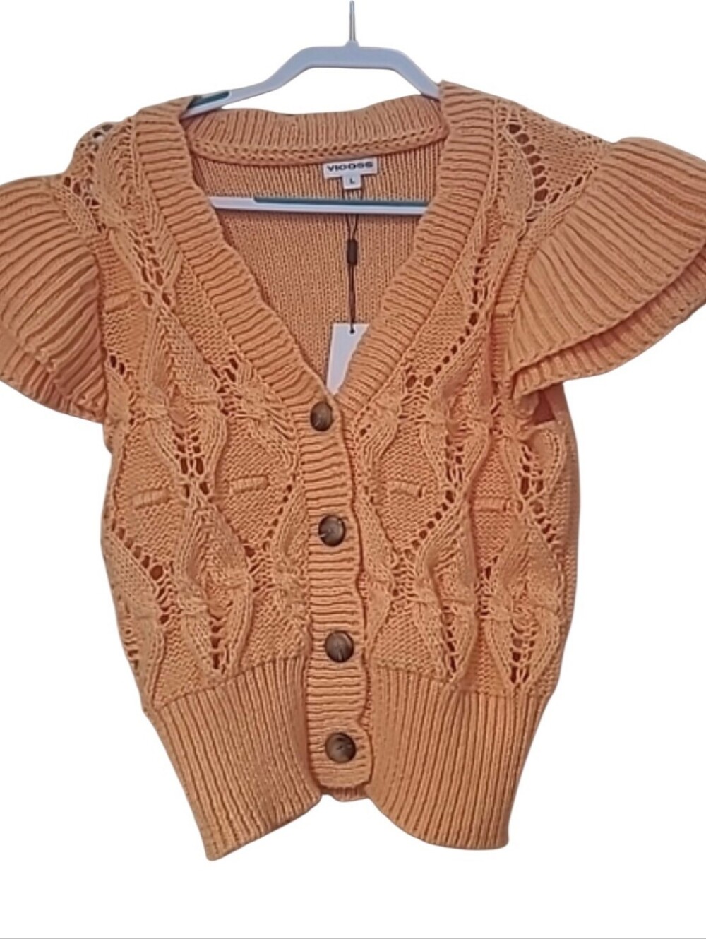NWT Vigoss Size Large Bright Orange Cardigan Ruffles Puffy Sleeves